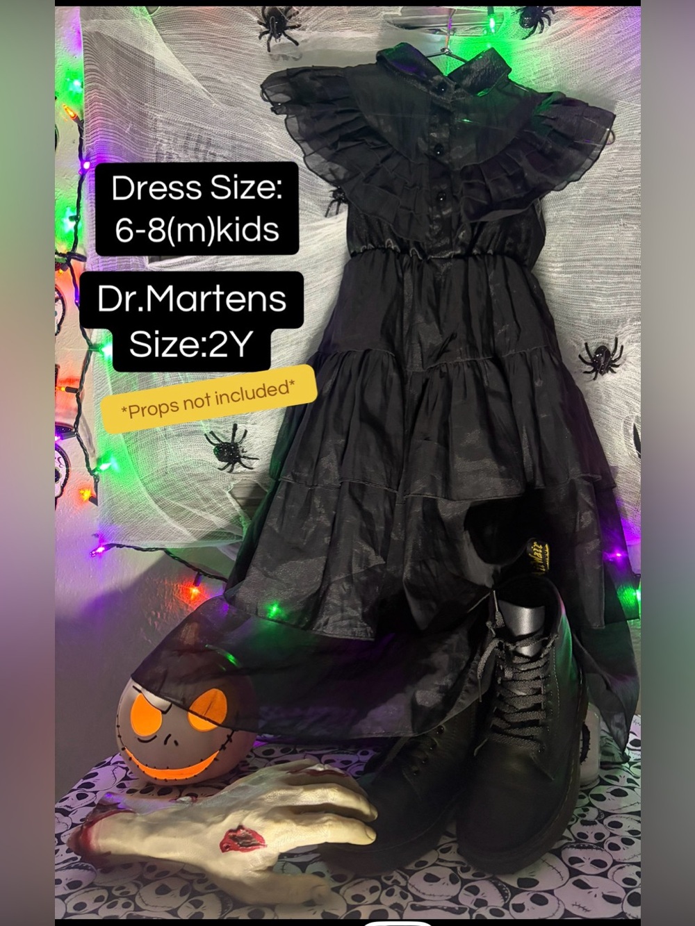 Dr. Martens Kids Black Gothic Ruffle Costume Dress(curated look)raveNdance.